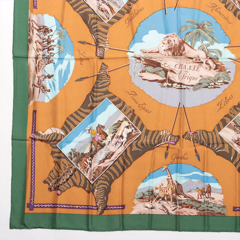 HERMES Africa Carré 90 Silk scarf Orange WS15340