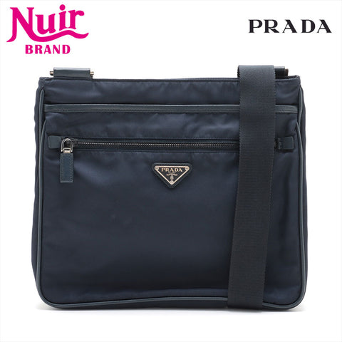 PRADA Nylon triangle logo Shoulder Bag Navy WS15345