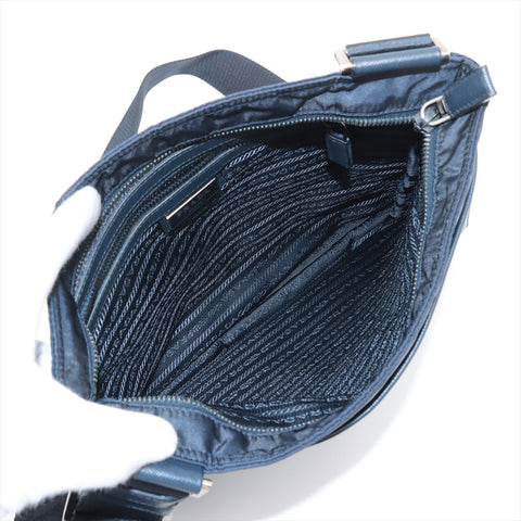 PRADA Nylon triangle logo Shoulder Bag Navy WS15345