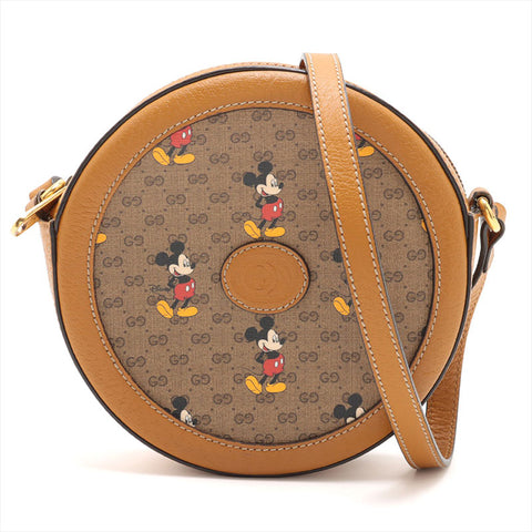 グッチ GUCCI ミッキーコラボ ミニGGスプリーム ラウンド ショルダーバッグ ブラウン WS15349