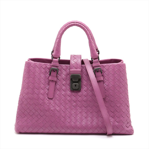 ボッテガヴェネタ BOTTEGAVENETA イントレチャート ローマ ミディアム ハンドバッグ パープル WS15356
