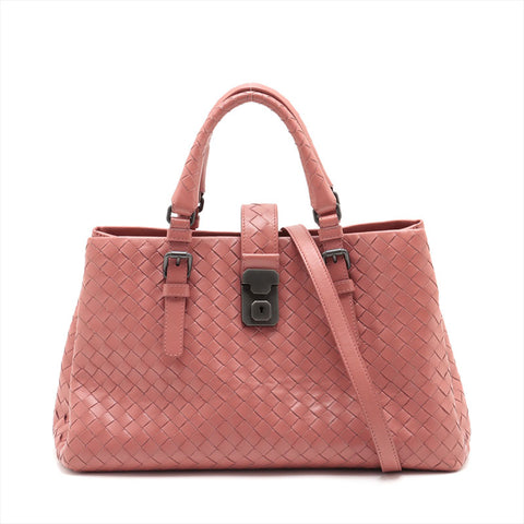 ボッテガヴェネタ BOTTEGAVENETA イントレチャート ローマ ミディアム ハンドバッグ ピンク WS15357