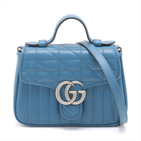 グッチ GUCCI GGマーモント スモール トップハンドル ショルダーバッグ ブルー WS15362