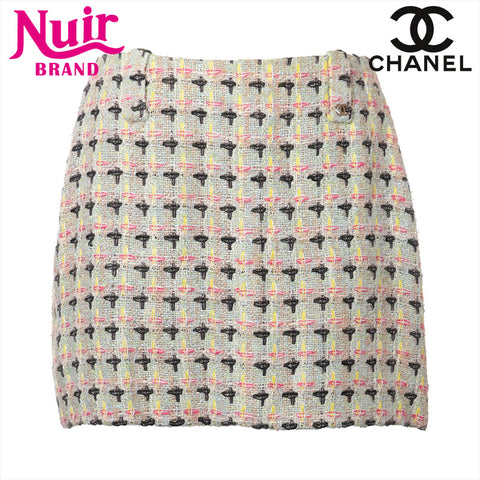 シャネル CHANEL Size:38 ツイード ミニ ココマーク 2002年 スカート グリーン WS15372
