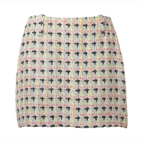 CHANEL Size:38 Tweed Mini COCO Mark 2002 skirt green WS15372