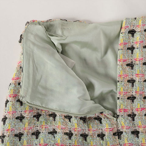 CHANEL Size:38 Tweed Mini COCO Mark 2002 skirt green WS15372