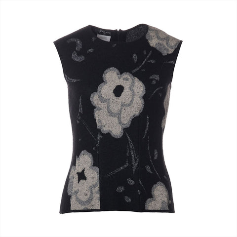 CHANEL Size:38 06A 2006 Camellia PONY cashmere tops black WS15373