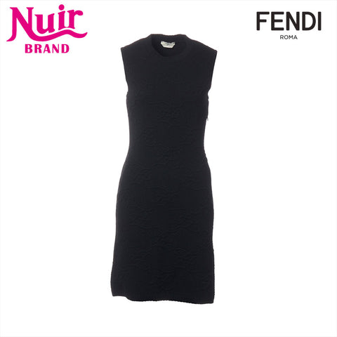 フェンディ FENDI ウール ノースリーブ ニット Size:38 カリグラフィ ワンピース ブラック WS15375