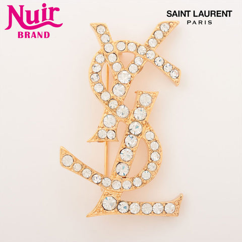 YVES SAINT LAURENT YSL logo rhinestone Brooch gold WS15390