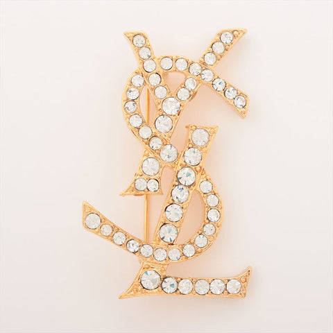 YVES SAINT LAURENT YSL logo rhinestone Brooch gold WS15390
