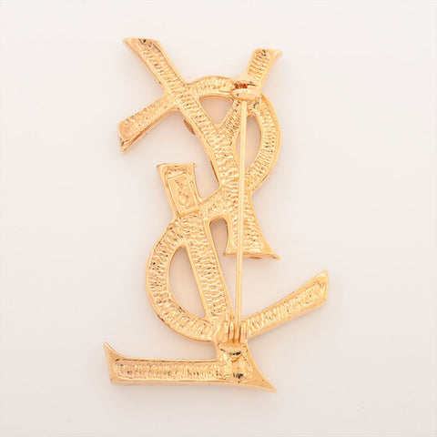 YVES SAINT LAURENT YSL logo rhinestone Brooch gold WS15390