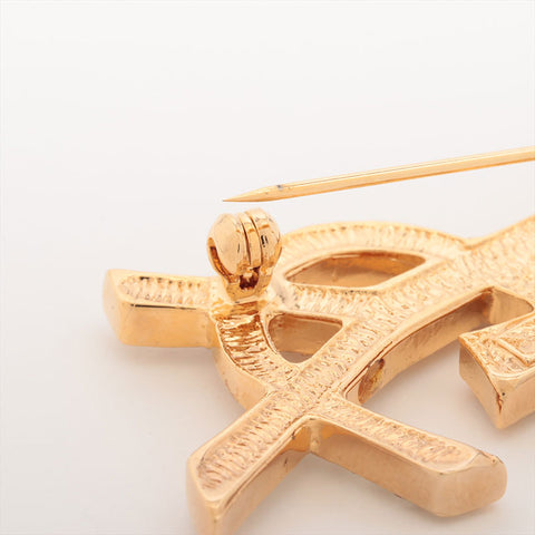 YVES SAINT LAURENT YSL logo rhinestone Brooch gold WS15390