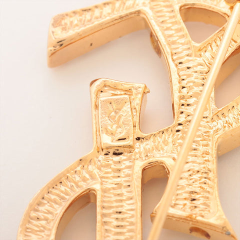 YVES SAINT LAURENT YSL logo rhinestone Brooch gold WS15390