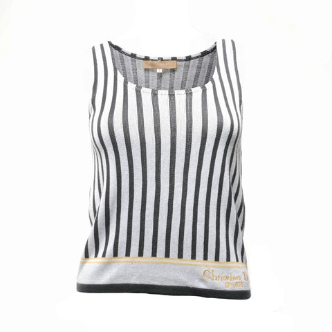 Christian Dior Size:S Cotton Stripe Embroidered Logo Tank top gray WS15412
