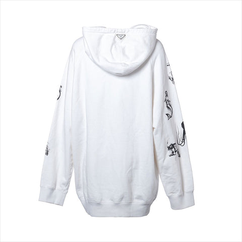 美品 プラダ PRADA Size:L 21AW トライアングルロゴ プリント パーカー ホワイト WS15413