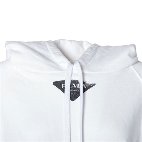 美品 プラダ PRADA Size:L 21AW トライアングルロゴ プリント パーカー ホワイト WS15413