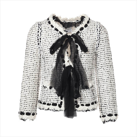 CHANEL Size:34 05P Ribbon No-collar Jacket Jacket white WS15427