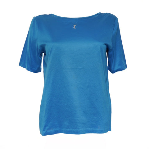 YVES SAINT LAURENT Size: M Rhinestone logo Short sleeve T-shirt blue WS15430