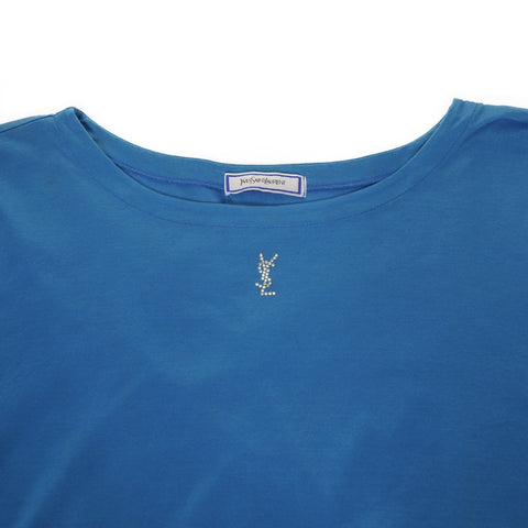 YVES SAINT LAURENT Size: M Rhinestone logo Short sleeve T-shirt blue WS15430