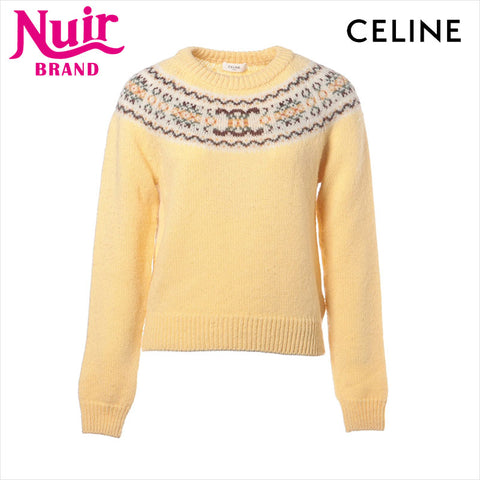 CELINE Size: M Crew neck sweater 2024AW logo knit yellow WS15441