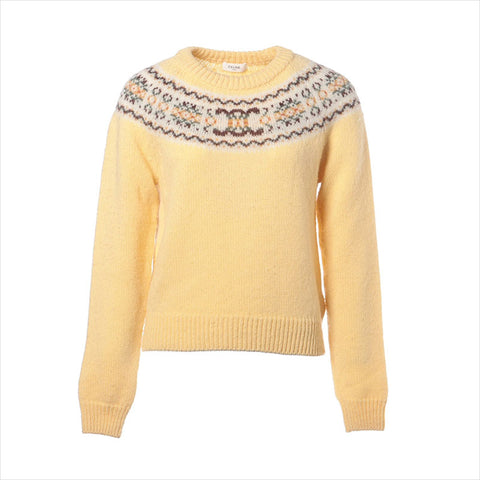 CELINE Size: M Crew neck sweater 2024AW logo knit yellow WS15441