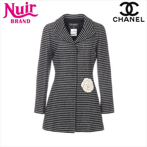 CHANEL Size:38 Border Camellia Cotton x Wool 01C Made in 2001 coat black WS15445