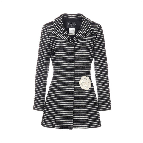 CHANEL Size:38 Border Camellia Cotton x Wool 01C Made in 2001 coat black WS15445