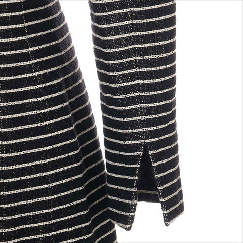美品 シャネル CHANEL Size:38 ボーダー カメリア コットン×ウール 01C 2001年製 コート  ブラック WS15445