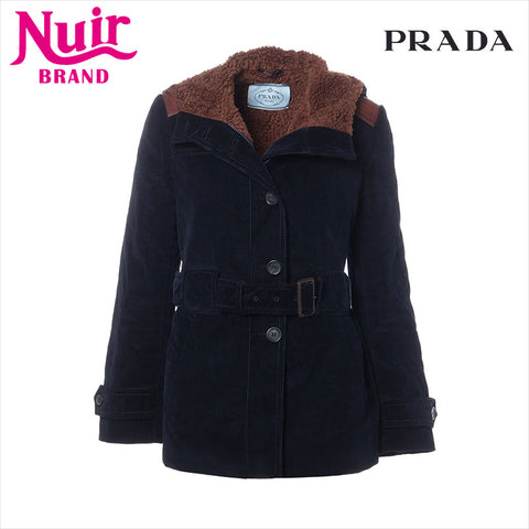 PRADA Size:38 Corduroy boa duffle coat Navy WS15449