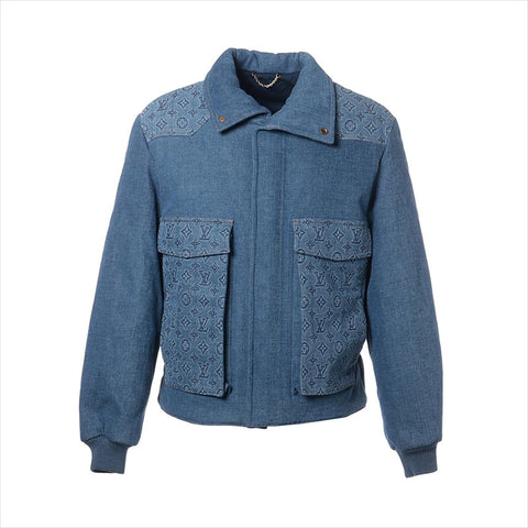 LOUIS VUITTON 23Stainless Steel Monogram Padded Puffer Denim Jacket blue WS15459