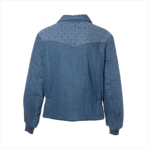 LOUIS VUITTON 23Stainless Steel Monogram Padded Puffer Denim Jacket blue WS15459