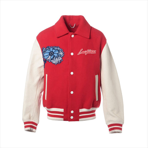LOUIS VUITTON x Yayoi Kusama 23Stainless Steel Size:46 Sleeve Monogram Leather Stadium Jacket Blouson Jacket Red WS15460