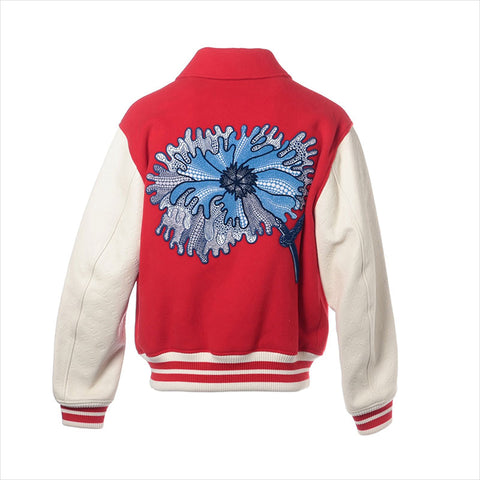 LOUIS VUITTON x Yayoi Kusama 23Stainless Steel Size:46 Sleeve Monogram Leather Stadium Jacket Blouson Jacket Red WS15460