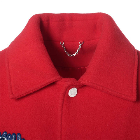 LOUIS VUITTON x Yayoi Kusama 23Stainless Steel Size:46 Sleeve Monogram Leather Stadium Jacket Blouson Jacket Red WS15460