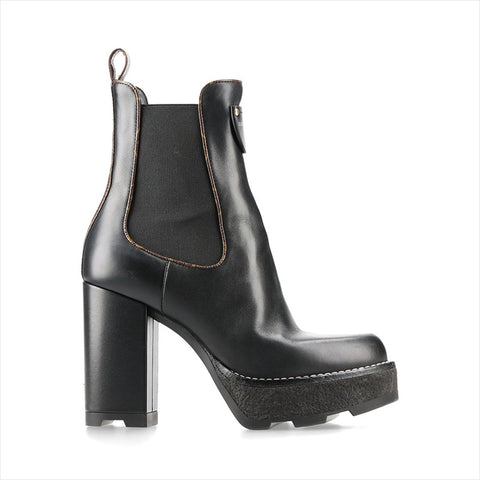 LOUIS VUITTON LV Bobur Line 23 Leather Side Gore Boots Size 36 LS0263 Monogram LV Logo boots black WS15462