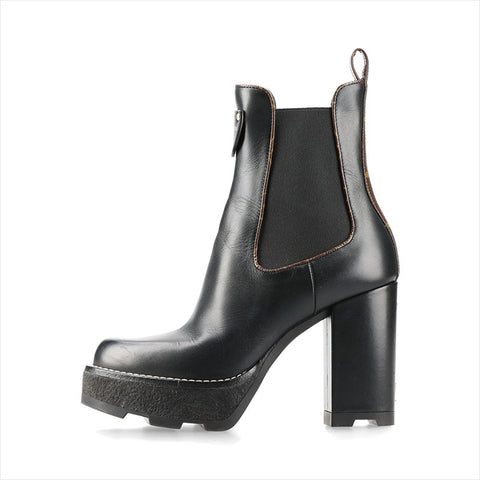 LOUIS VUITTON LV Bobur Line 23 Leather Side Gore Boots Size 36 LS0263 Monogram LV Logo boots black WS15462