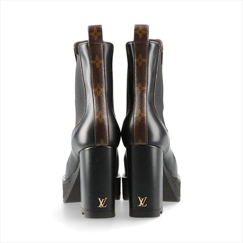 LOUIS VUITTON LV Bobur Line 23 Leather Side Gore Boots Size 36 LS0263 Monogram LV Logo boots black WS15462