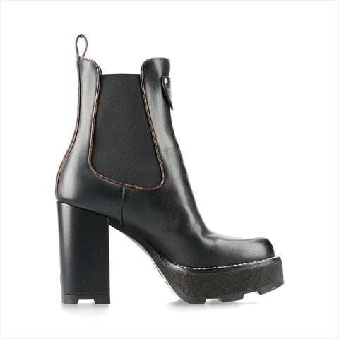 LOUIS VUITTON LV Bobur Line 23 Leather Side Gore Boots Size 36 LS0263 Monogram LV Logo boots black WS15462