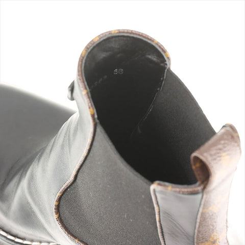 LOUIS VUITTON LV Bobur Line 23 Leather Side Gore Boots Size 36 LS0263 Monogram LV Logo boots black WS15462