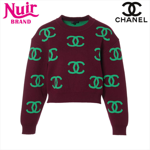 CHANEL Size:34 COCO Mark cashmere 21Stainless Steel knit purple WS15478