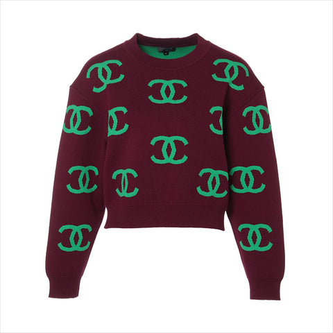 CHANEL Size:34 COCO Mark cashmere 21Stainless Steel knit purple WS15478