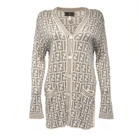 FENDI Size: 36 Zucca pattern cotton cardigan White gray WS15480