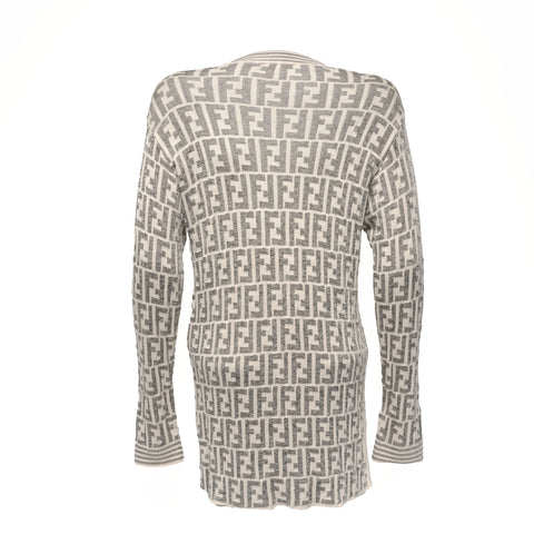 FENDI Size: 36 Zucca pattern cotton cardigan White gray WS15480