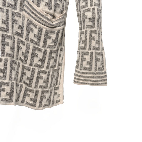 FENDI Size: 36 Zucca pattern cotton cardigan White gray WS15480