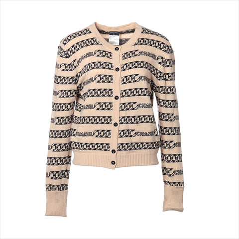 CHANEL Size:40 cashmere border logo 01A cardigan beige WS15482