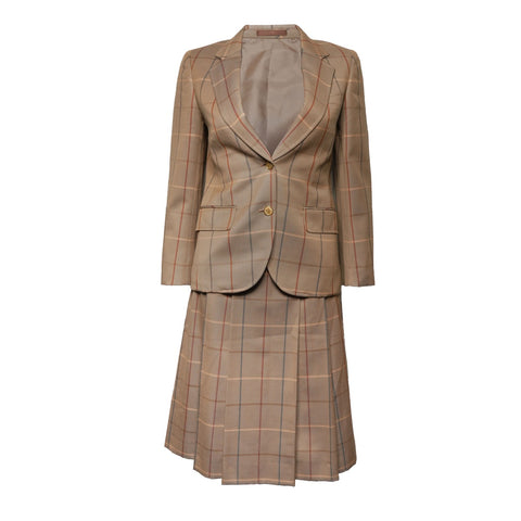 BURBERRY Size:7 Wool Check Suit Skirt suit Brown WS15485
