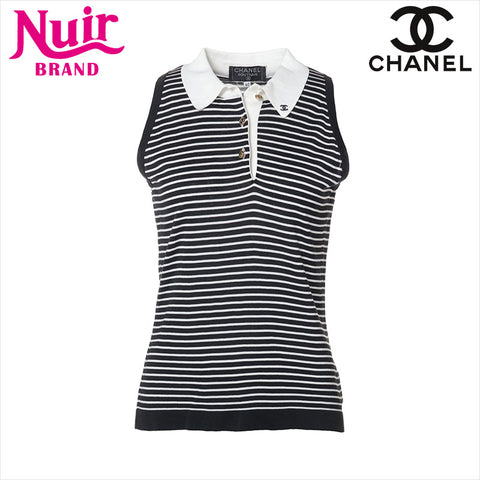 CHANEL Size:40 Border COCO Mark Cotton Short sleeve T-shirt white WS15488