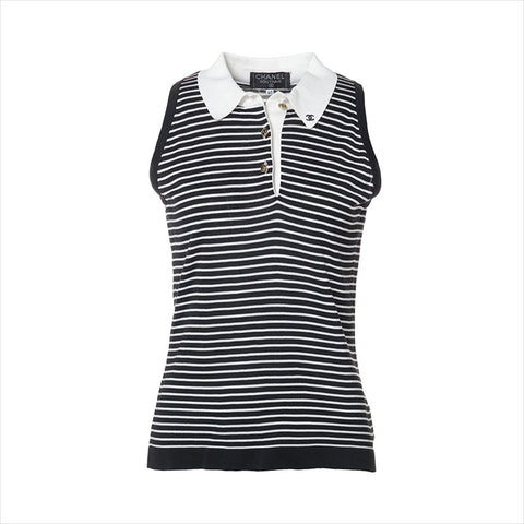 CHANEL Size:40 Border COCO Mark Cotton Short sleeve T-shirt white WS15488