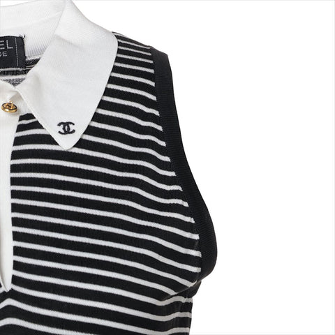 CHANEL Size:40 Border COCO Mark Cotton Short sleeve T-shirt white WS15488