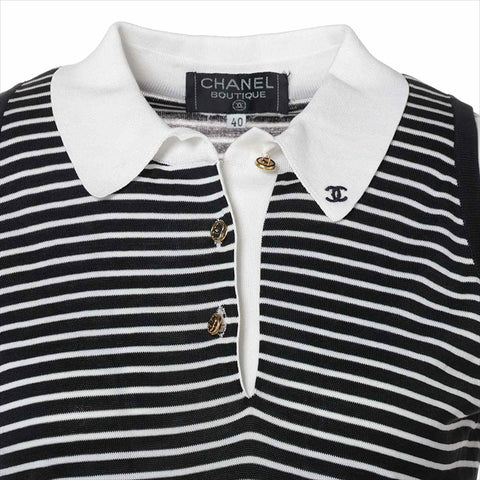 CHANEL Size:40 Border COCO Mark Cotton Short sleeve T-shirt white WS15488